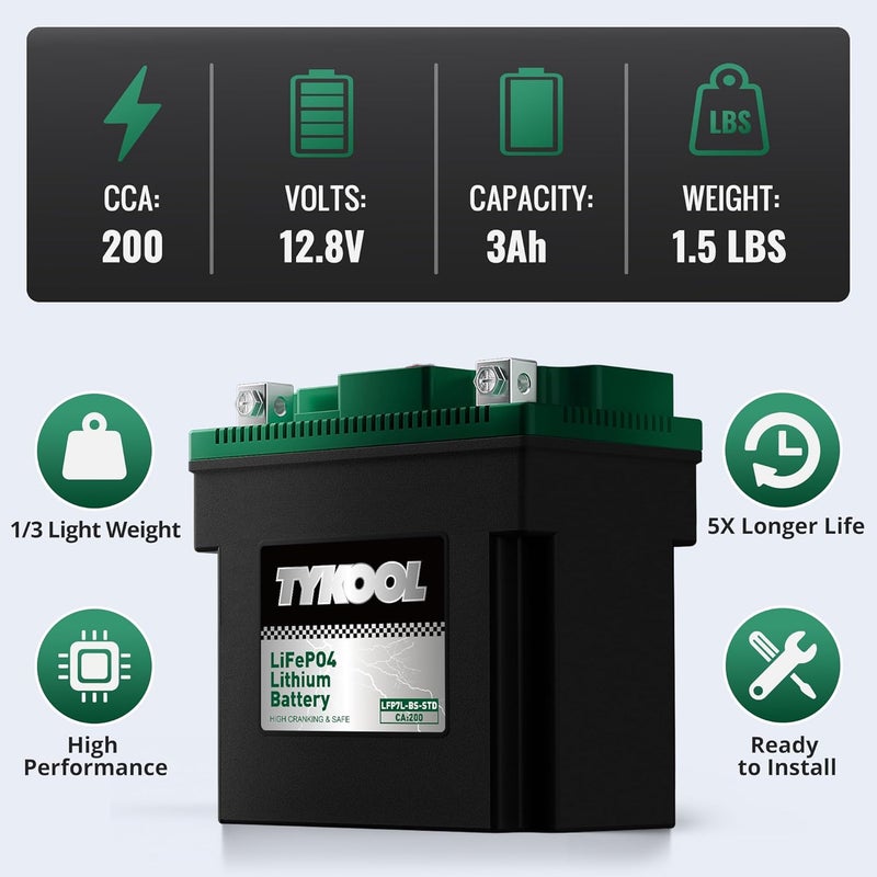 TYKOOL YTX7L-BS-STD 2X Cranking Amps,180CCA,Lithium Iron Phosphate Motorcycle Battery,Digital Readout,Comptitable for Honda,Suzuki Motorycle, Kawasaki ATV, Predator 3500 Generator battery - Image 4